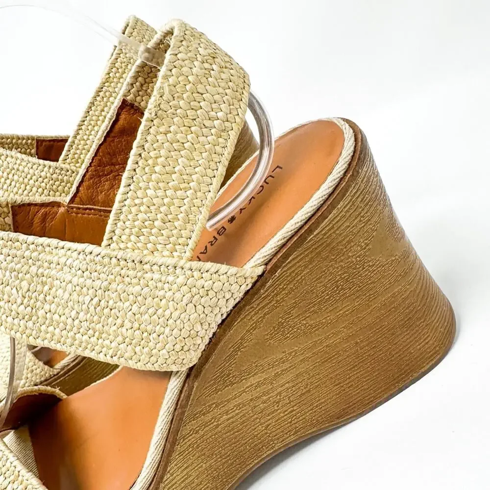 NEW Lucky Brand Delukah Ankle Strap Wedge Slingback Sandals, Size 9.5, MSRP $99